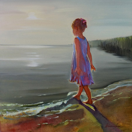 Картина Девочка и озеро. Художник Анна Гречина. Живопись, масло.