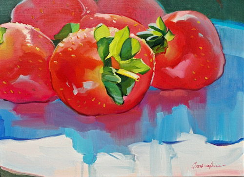 Картина Клубника и голубая тень. Живопись, масло. Художник Анна Гречина.