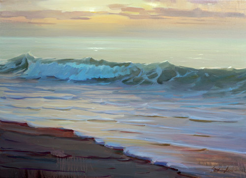 Картина Море и золотой закат. Художник Анна Гречина. Живопись, масло.